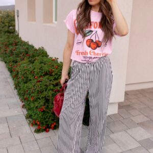 Black Striped Pocketed Relaxed Fit Pants