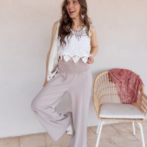 Dark Taupe Mineral Wash Cropped High-Rise Wide-Leg Pants