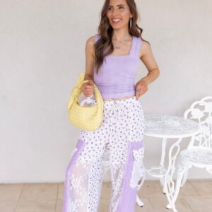 Lavender Floral Lace Relaxed Fit Pants