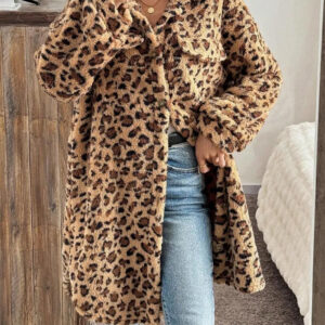 Leopard Fuzzy Button-Up Coat