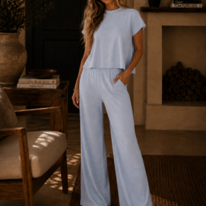 Viscose Short Sleeve Sweater Top and Pants Set