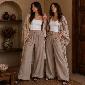 Cocoa Drawstring Elastic Waist Pocketed Flare Pants