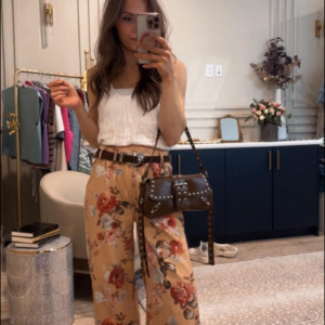 Multicolor Floral Cropped Wide-Leg Pants